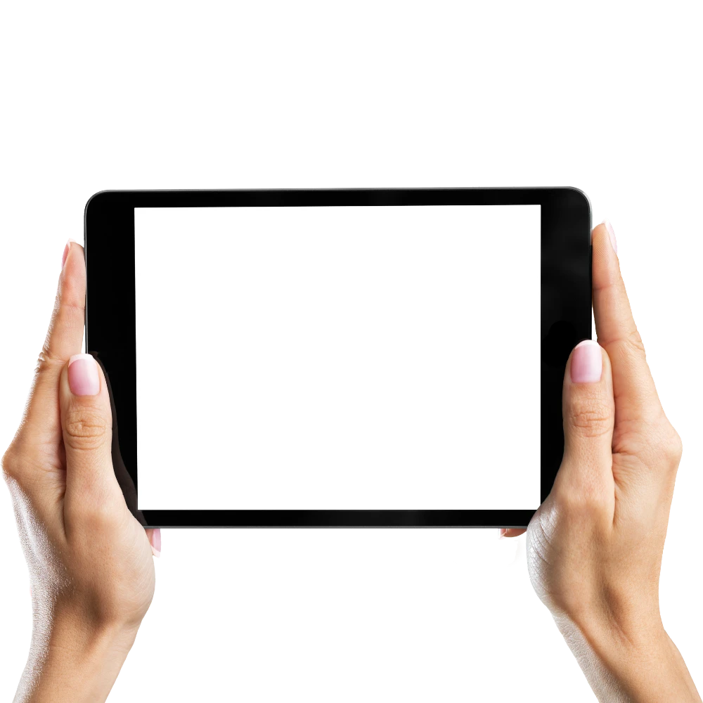 Tablet segurado com as duas mãos exibindo a livv.IA