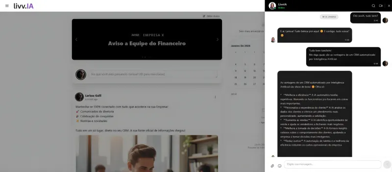 Chat interno e agenda compartilhada do livv.IA CRM